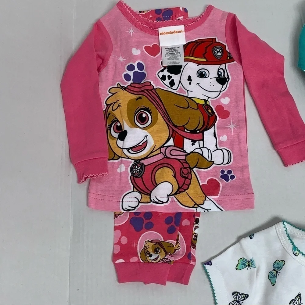 Lot of 3 Infants Size 12M Pajama Sets Polka Dot Butterfly Paw Patrol
